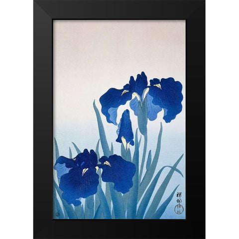 Iris flowers Black Modern Wood Framed Art Print by Koson, Ohara