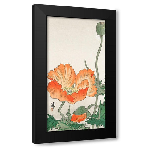 Orange Poppy Black Modern Wood Framed Art Print by Koson, Ohara