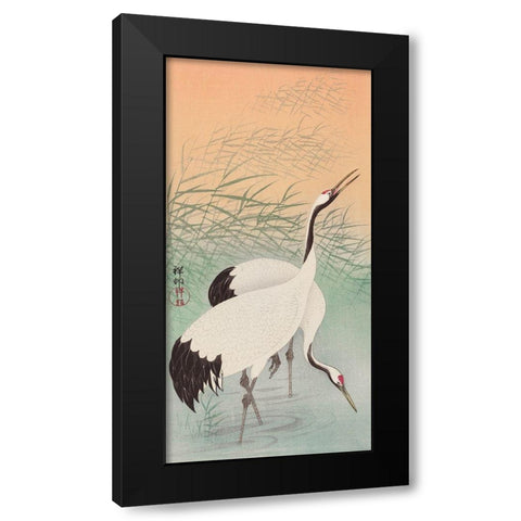 Two cranes Black Modern Wood Framed Art Print by Koson, Ohara