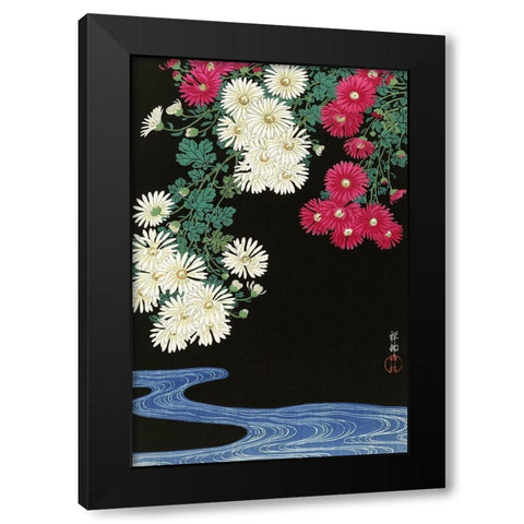 Chrysanthemums Black Modern Wood Framed Art Print by Koson, Ohara
