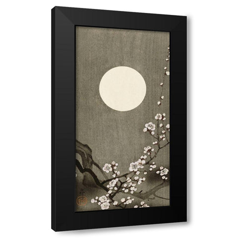 Blooming plum blossom at full moon Black Modern Wood Framed Art Print by Koson, Ohara