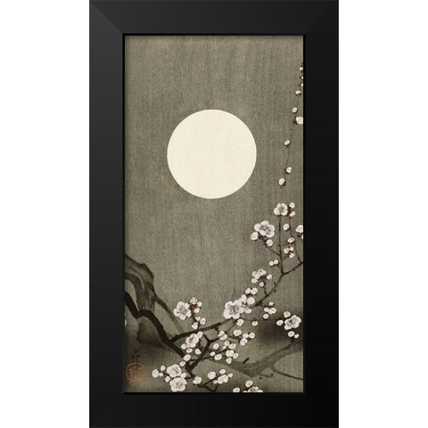 Blooming plum blossom at full moon Black Modern Wood Framed Art Print by Koson, Ohara
