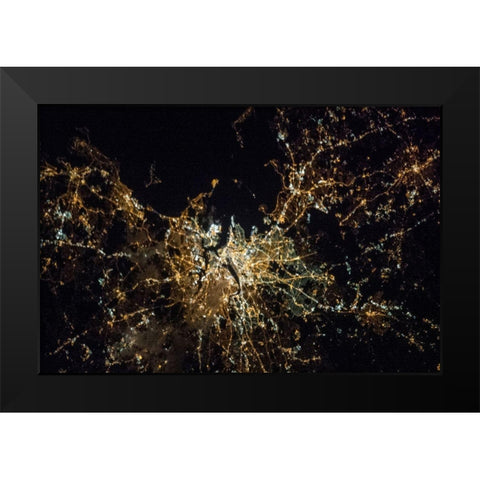 Boston at Night Black Modern Wood Framed Art Print by NASA