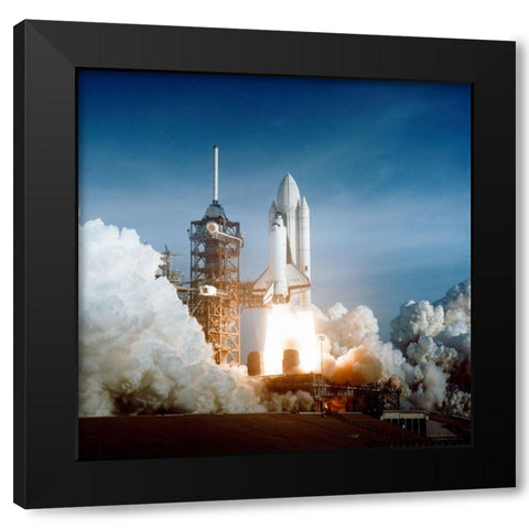 Space Shuttle Columbia launching Black Modern Wood Framed Art Print by NASA