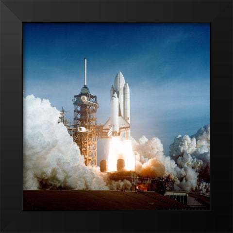 Space Shuttle Columbia launching Black Modern Wood Framed Art Print by NASA
