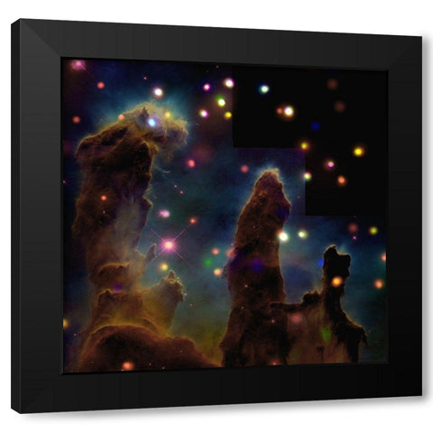 The Eagle Nebula, Pillars of Creation Black Modern Wood Framed Art Print by NASA