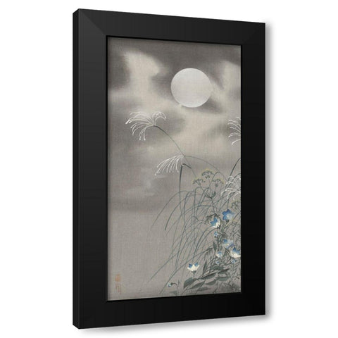 Grass and flowers at full moon Black Modern Wood Framed Art Print by Koson, Ohara