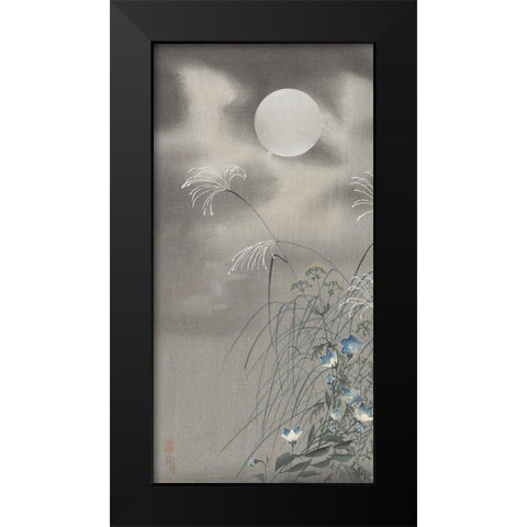 Grass and flowers at full moon Black Modern Wood Framed Art Print by Koson, Ohara