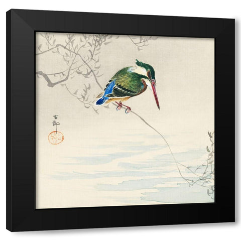 A kingfisher Black Modern Wood Framed Art Print with Double Matting by Koson, Ohara