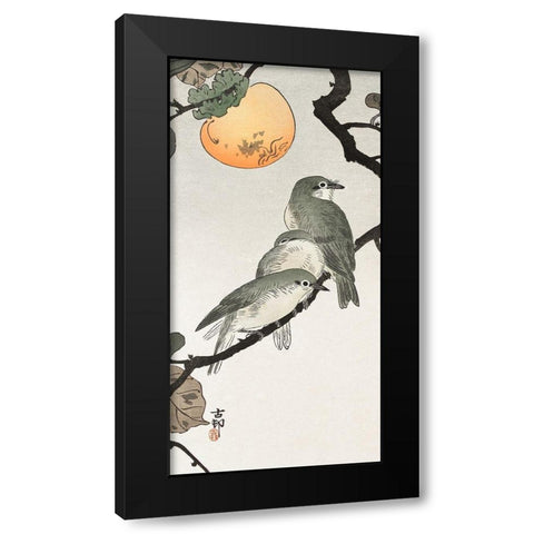 Birds and plants Black Modern Wood Framed Art Print by Koson, Ohara