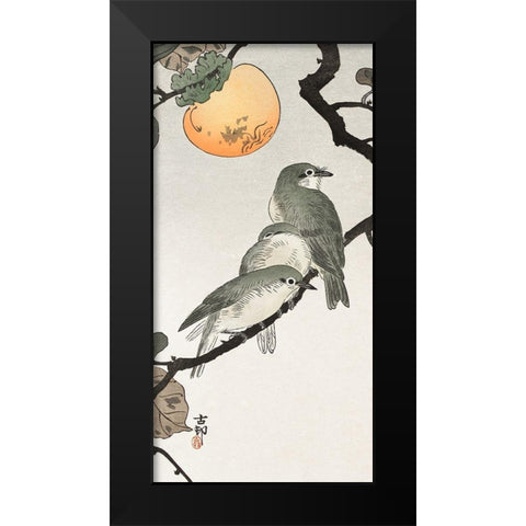 Birds and plants Black Modern Wood Framed Art Print by Koson, Ohara