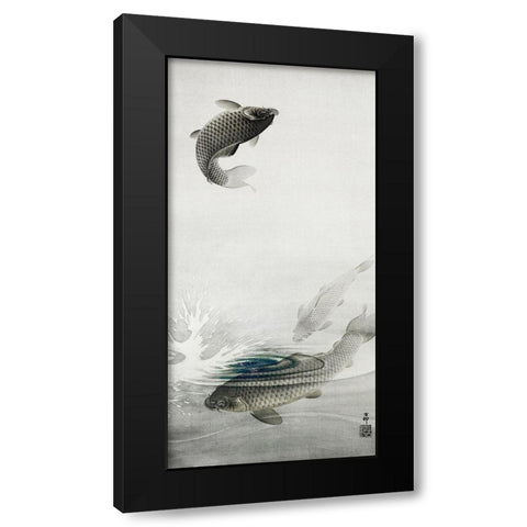 Three carps Black Modern Wood Framed Art Print by Koson, Ohara