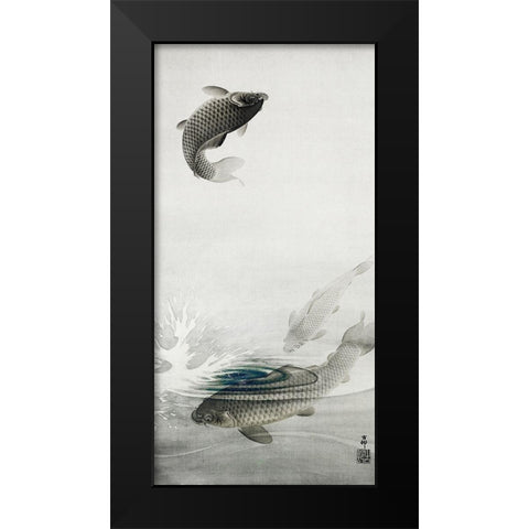 Three carps Black Modern Wood Framed Art Print by Koson, Ohara