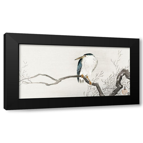 Quack on erratic branch Black Modern Wood Framed Art Print with Double Matting by Koson, Ohara