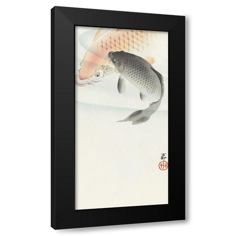 Two carp Black Modern Wood Framed Art Print with Double Matting by Koson, Ohara