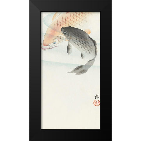 Two carp Black Modern Wood Framed Art Print by Koson, Ohara
