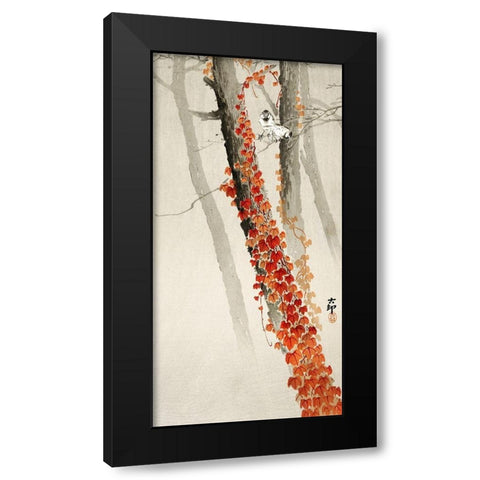 Red ivy Black Modern Wood Framed Art Print by Koson, Ohara