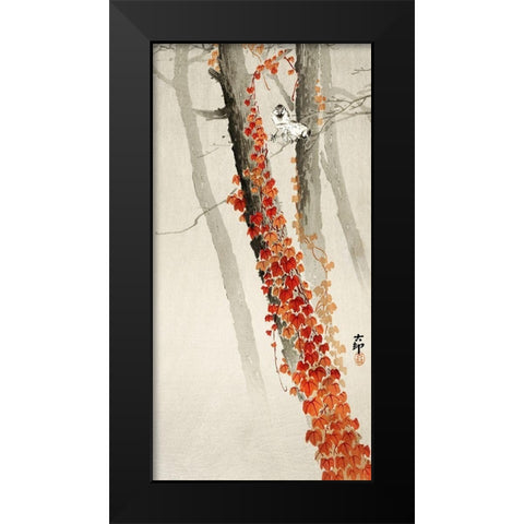 Red ivy Black Modern Wood Framed Art Print by Koson, Ohara