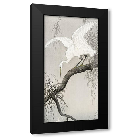 White heron on tree branch Black Modern Wood Framed Art Print with Double Matting by Koson, Ohara