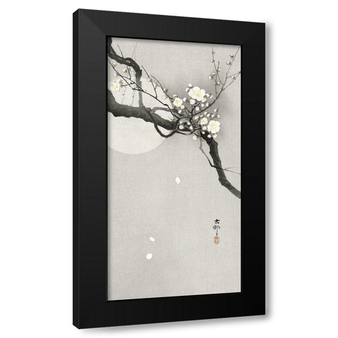 Plum blossom and full moon Black Modern Wood Framed Art Print with Double Matting by Koson, Ohara