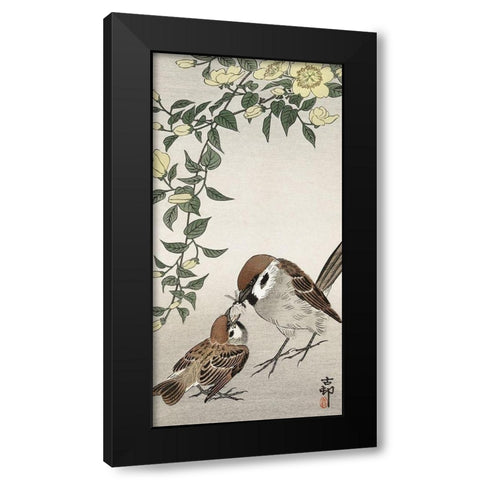 Birds and plants Black Modern Wood Framed Art Print by Koson, Ohara