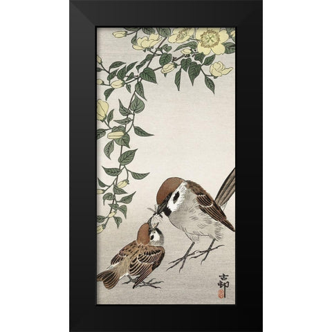 Birds and plants Black Modern Wood Framed Art Print by Koson, Ohara