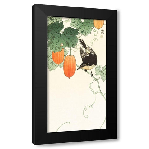 Bird and khaki Black Modern Wood Framed Art Print by Koson, Ohara