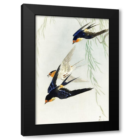 Three birds in full flight Black Modern Wood Framed Art Print by Koson, Ohara