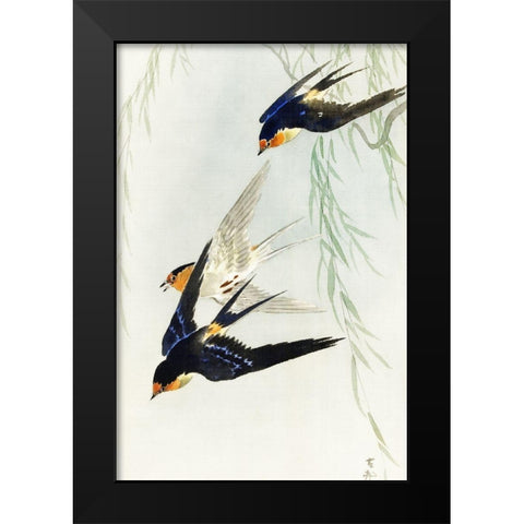 Three birds in full flight Black Modern Wood Framed Art Print by Koson, Ohara