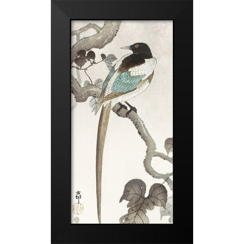 Magpie on tree branch Black Modern Wood Framed Art Print by Koson, Ohara