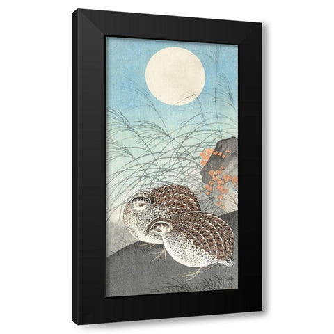 Two quails at full moon Black Modern Wood Framed Art Print with Double Matting by Koson, Ohara