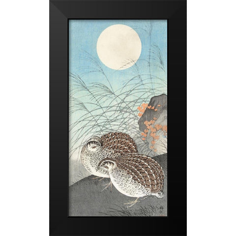 Two quails at full moon Black Modern Wood Framed Art Print by Koson, Ohara