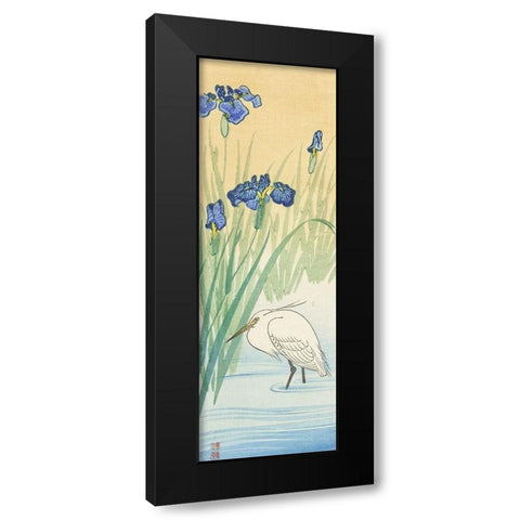 Egret Black Modern Wood Framed Art Print with Double Matting by Koson, Ohara