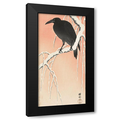 Crow on snowy branch Black Modern Wood Framed Art Print by Koson, Ohara
