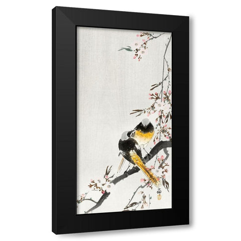 Two sable red tails with cherry blossom Black Modern Wood Framed Art Print by Koson, Ohara