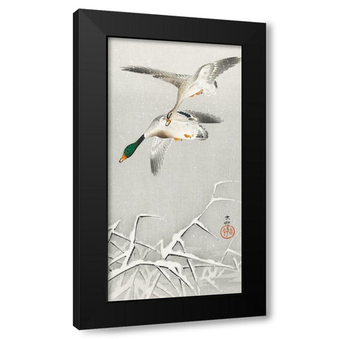Two wild ducks in flight Black Modern Wood Framed Art Print with Double Matting by Koson, Ohara