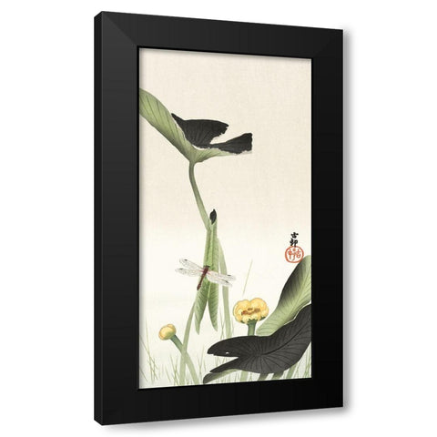 Libelle and lotus Black Modern Wood Framed Art Print by Koson, Ohara