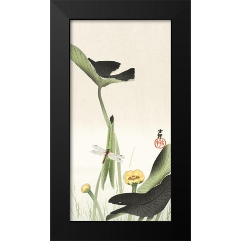Libelle and lotus Black Modern Wood Framed Art Print by Koson, Ohara