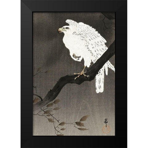 Snowy eagle on a tree branch Black Modern Wood Framed Art Print by Koson, Ohara