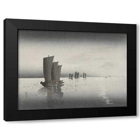 Fishing boats at dusk Black Modern Wood Framed Art Print by Koson, Ohara