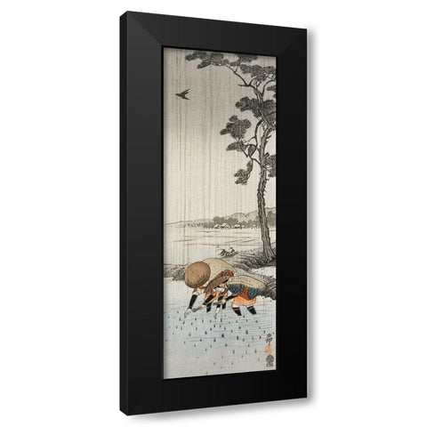 Rice planters in the rain Black Modern Wood Framed Art Print with Double Matting by Koson, Ohara