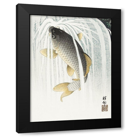 Carp Black Modern Wood Framed Art Print by Koson, Ohara