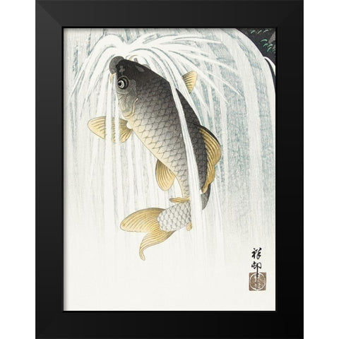 Carp Black Modern Wood Framed Art Print by Koson, Ohara