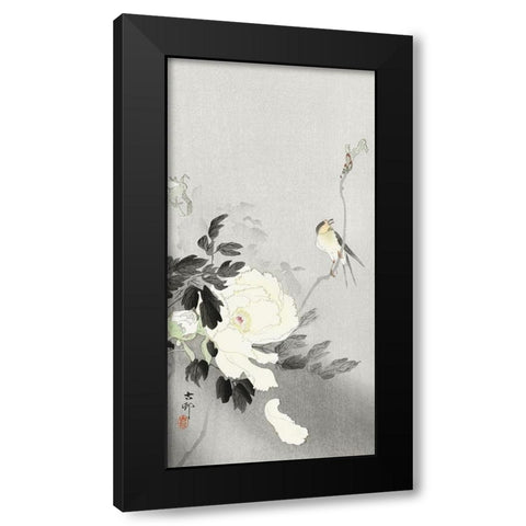 Swallow with Peony Black Modern Wood Framed Art Print with Double Matting by Koson, Ohara
