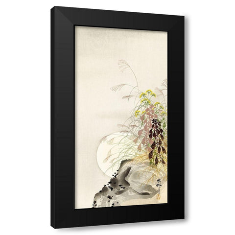 Grass and full moon Black Modern Wood Framed Art Print with Double Matting by Koson, Ohara