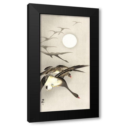 Geese at full moon Black Modern Wood Framed Art Print with Double Matting by Koson, Ohara