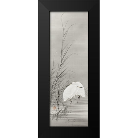 Egrets in a swamp Black Modern Wood Framed Art Print by Koson, Ohara
