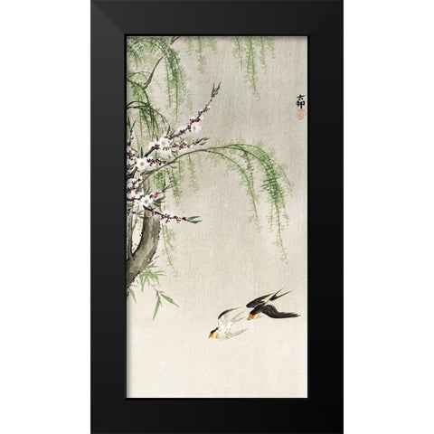 Swallows in flight Black Modern Wood Framed Art Print by Koson, Ohara