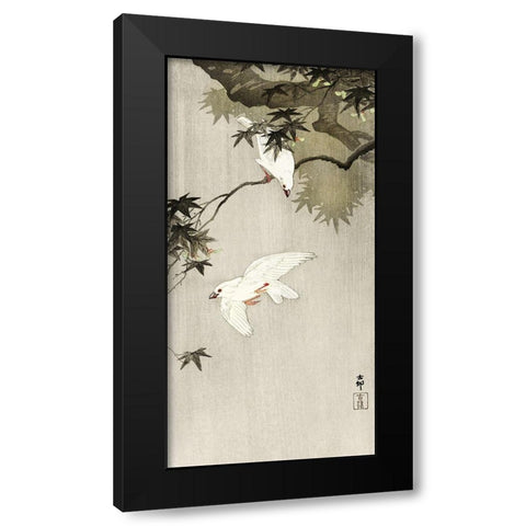 Birds in rain Black Modern Wood Framed Art Print by Koson, Ohara