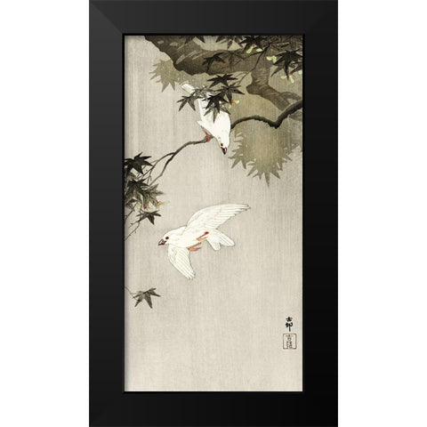 Birds in rain Black Modern Wood Framed Art Print by Koson, Ohara
